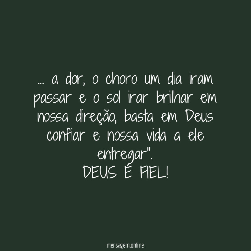 "… a dor, o choro um dia iram passar e o sol irar brilhar em nossa direção, basta em Deus confiar e nossa vida a ele entregar".