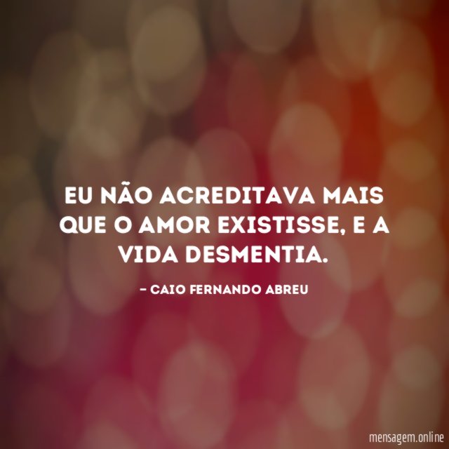 Eu não acreditava mais que o amor existisse