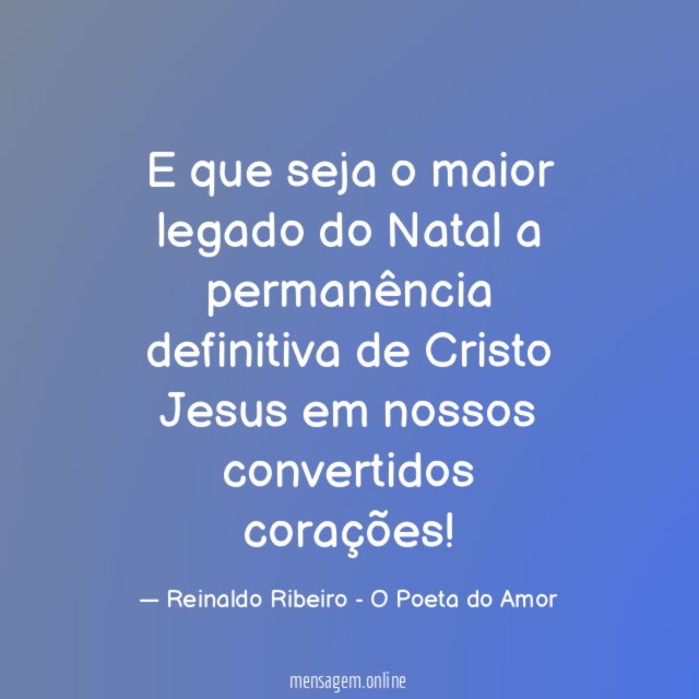 E que seja o maior legado do Natal