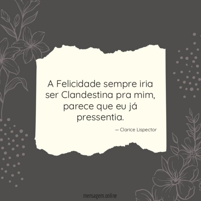A Felicidade sempre iria ser Clandestina pra mim