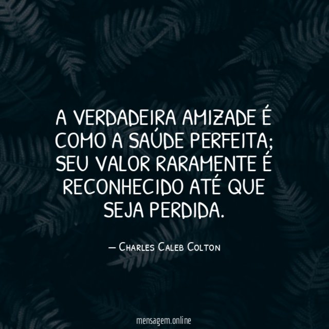 A verdadeira amizade é como a saúde perfeita
