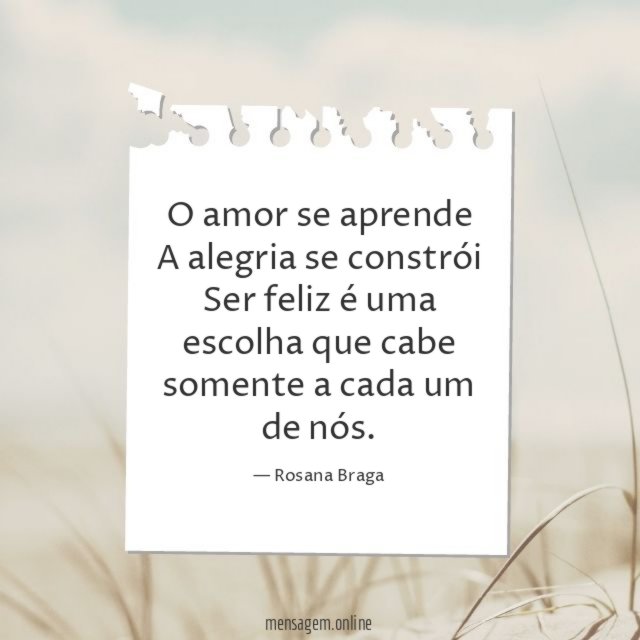 O amor se aprende A alegria se constrói Ser feliz