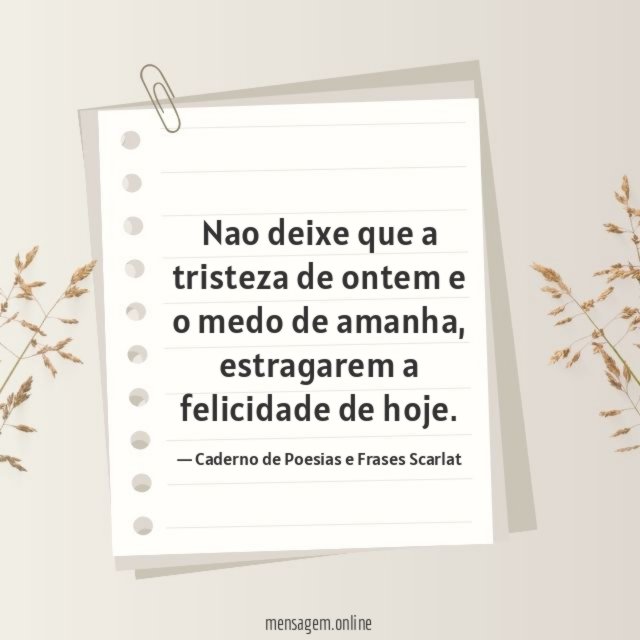 Nao deixe que a tristeza de ontem e o medo de amanha