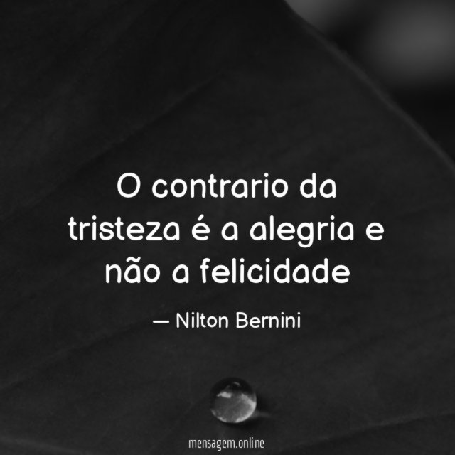 O contrario da tristeza é a alegria e não a felicidade