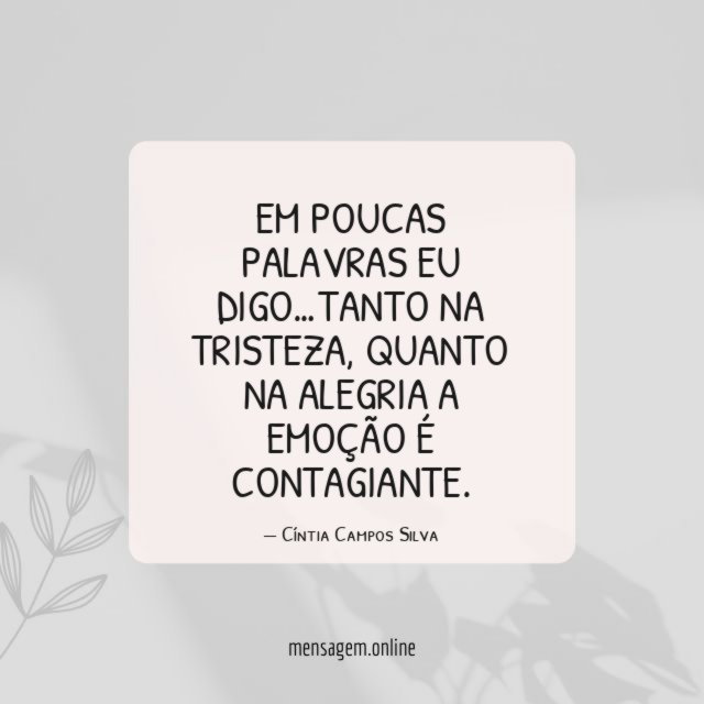 Em poucas palavras eu digo