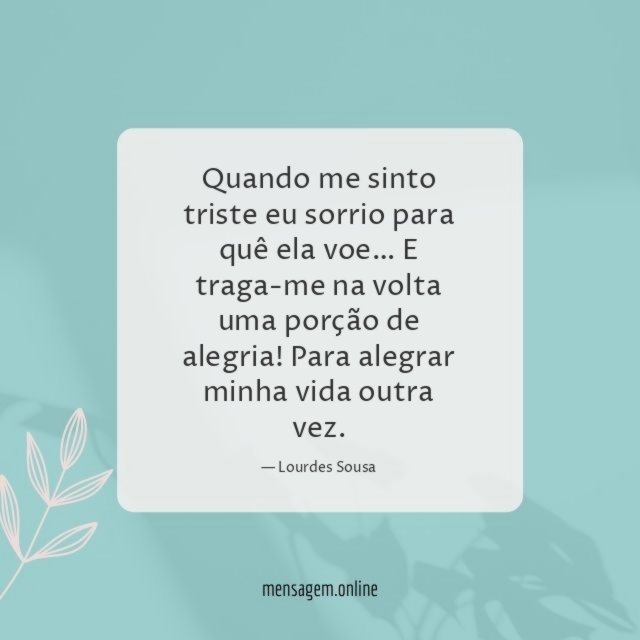 Quando me sinto triste eu sorrio para quê ela voe