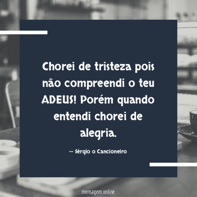 Chorei de tristeza pois não compreendi o teu ADEUS