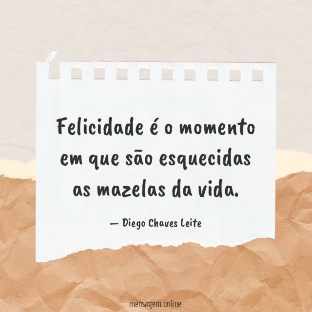 Felicidade é o momento em que são esquecidas as mazelas da vida