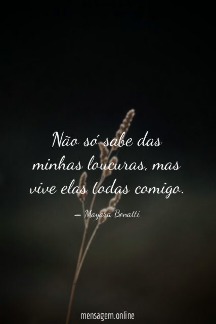 Não só sabe das minhas loucuras