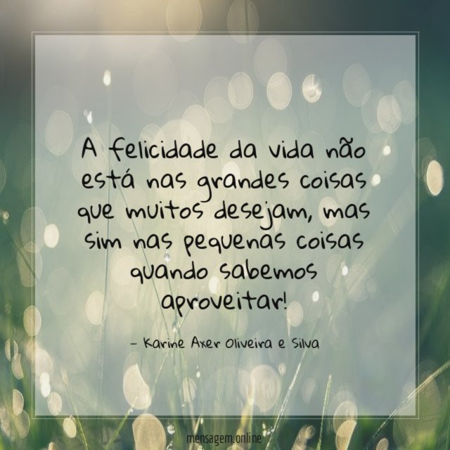 A felicidade da vida não está nas grandes