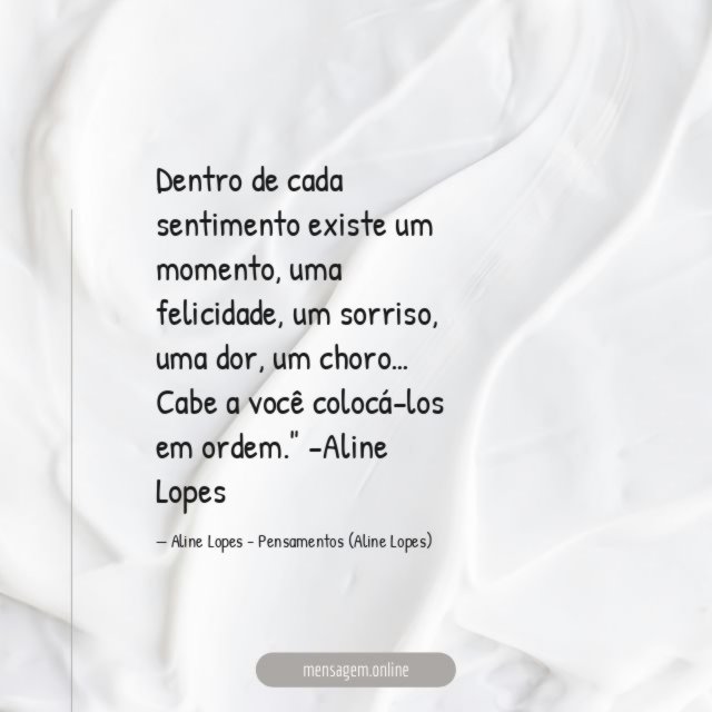 "Dentro de cada sentimento existe um momento, uma felicidade, um sorriso, uma dor, um choro… Cabe a você colocá-los em ordem."