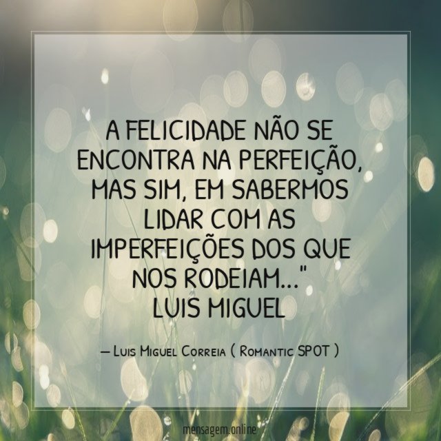 "A felicidade não se encontra na perfeição, mas sim, em sabermos lidar com as imperfeições dos que nos rodeiam…"