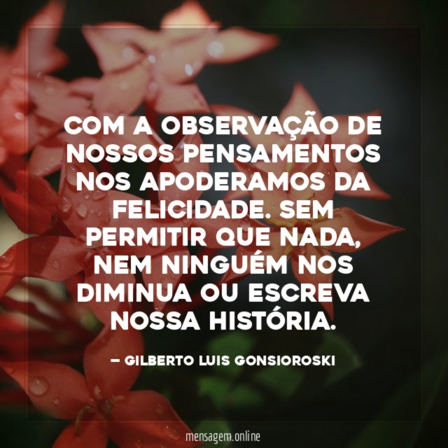 Com a observação de nossos pensamentos nos apoderamos da felicidade