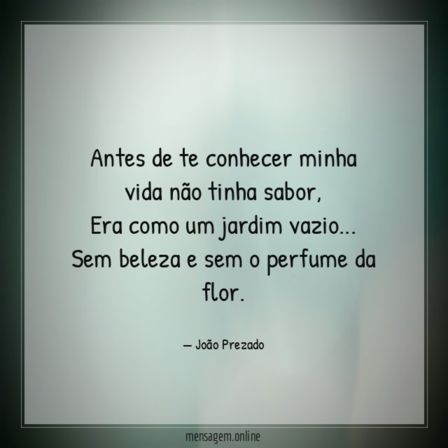 Antes de te conhecer minha vida não tinha sabor