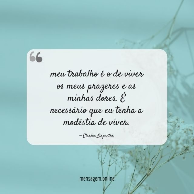 meu trabalho é o de viver os meus prazeres e as minhas dores