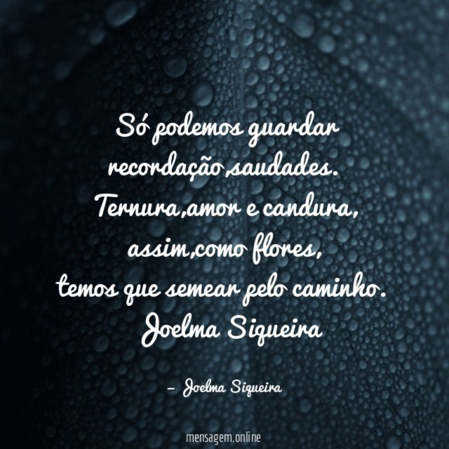 Só podemos guardar recordação,saudades.
Ternura,amor e candura,
assim,como flores,
temos que semear pelo caminho.