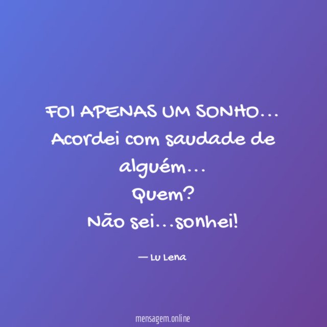FOI APENAS UM SONHO…