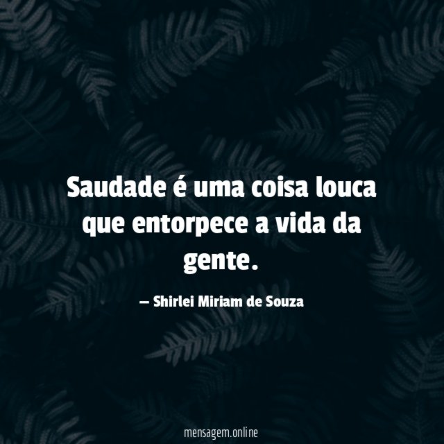 Saudade é uma coisa louca que entorpece a vida da gente