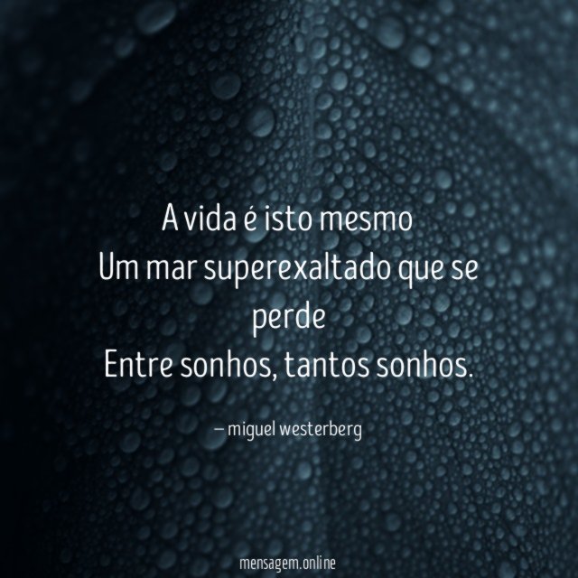 A vida é isto mesmo Um mar superexaltado que se perde Entre sonhos