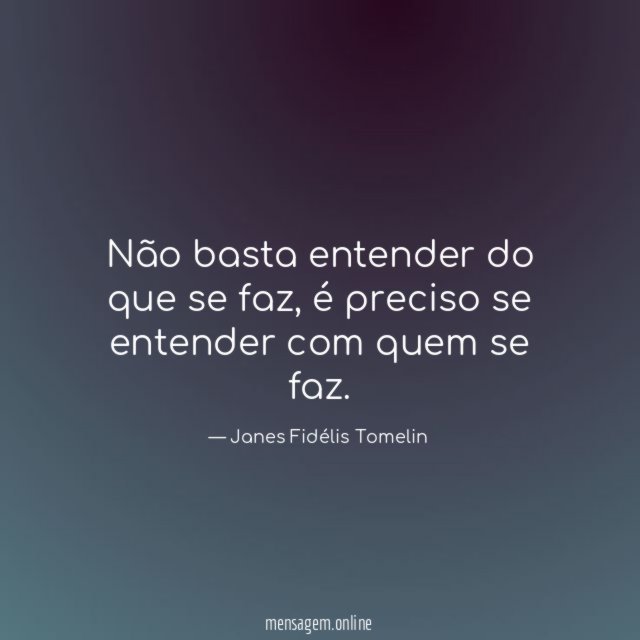 Não basta entender do que se faz