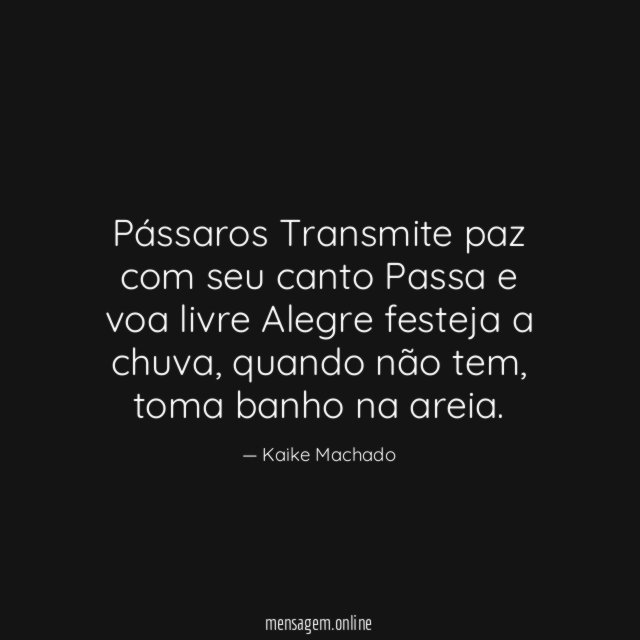 Pássaros Transmite paz com seu canto Passa e voa livre Alegre