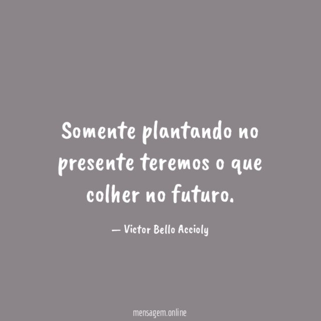 Somente plantando no presente teremos o que colher no futuro