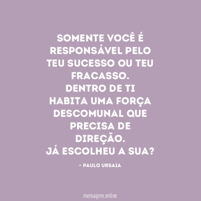 Somente você é responsável pelo teu sucesso ou teu fracasso
