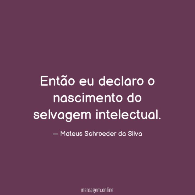 Então eu declaro o nascimento do selvagem intelectual