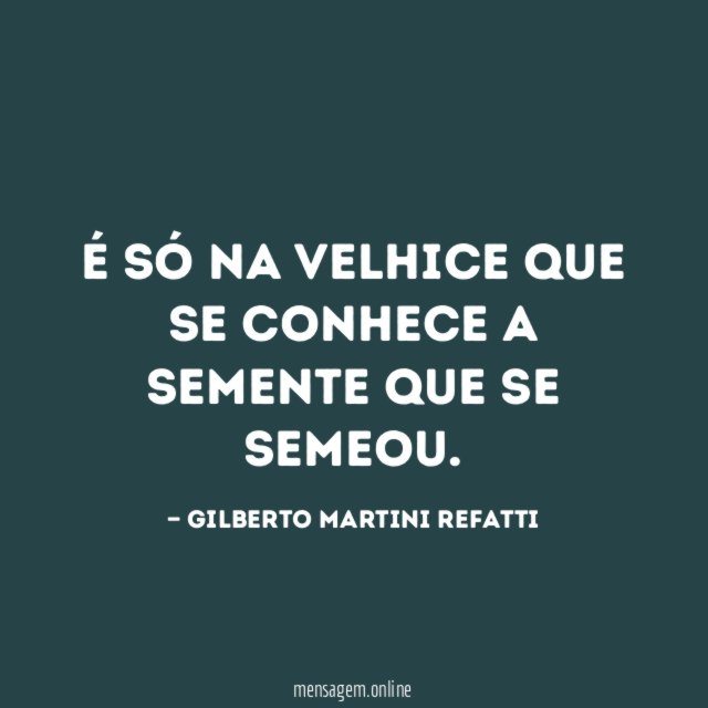 É SÓ NA VELHICE QUE SE CONHECE A SEMENTE QUE SE SEMEOU