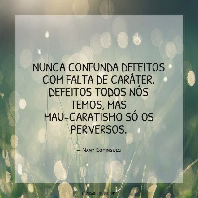 Nunca confunda defeitos com falta de caráter