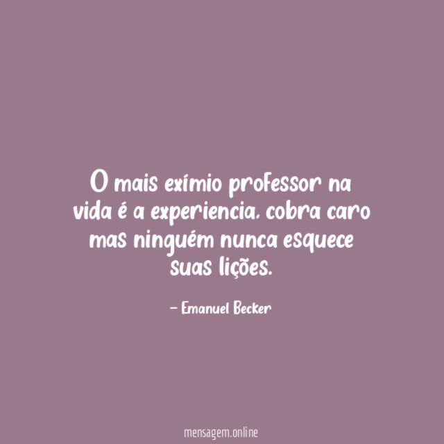 O mais exímio professor na vida é a experiencia