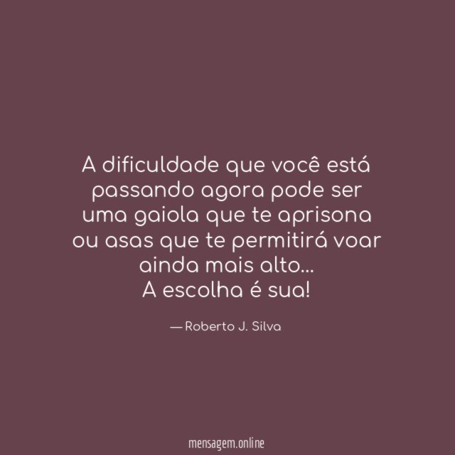 A dificuldade que você está passando agora pode ser uma gaiola que te aprisona ou asas que te permitirá voar ainda mais alto…