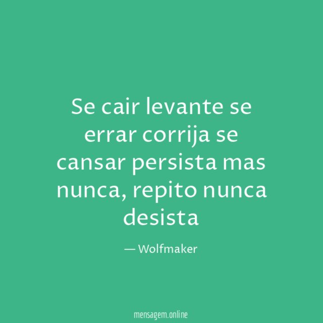 Se cair levante se errar corrija se cansar persista mas nunca