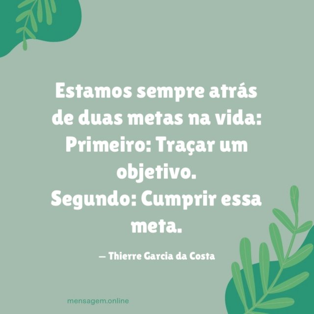Estamos sempre atrás de duas metas na vida