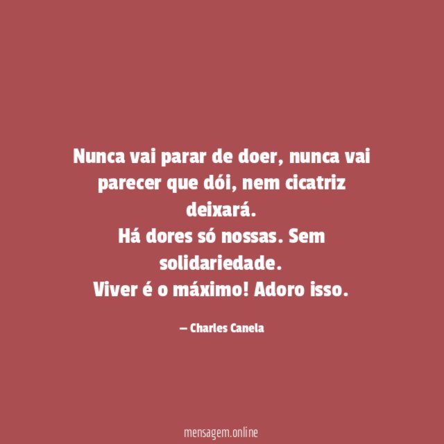 Nunca vai parar de doer, nunca vai parecer que dói, nem cicatriz deixará.