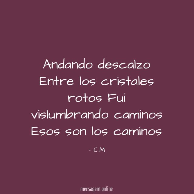 Andando descalzo Entre los cristales rotos Fui vislumbrando caminos Esos son