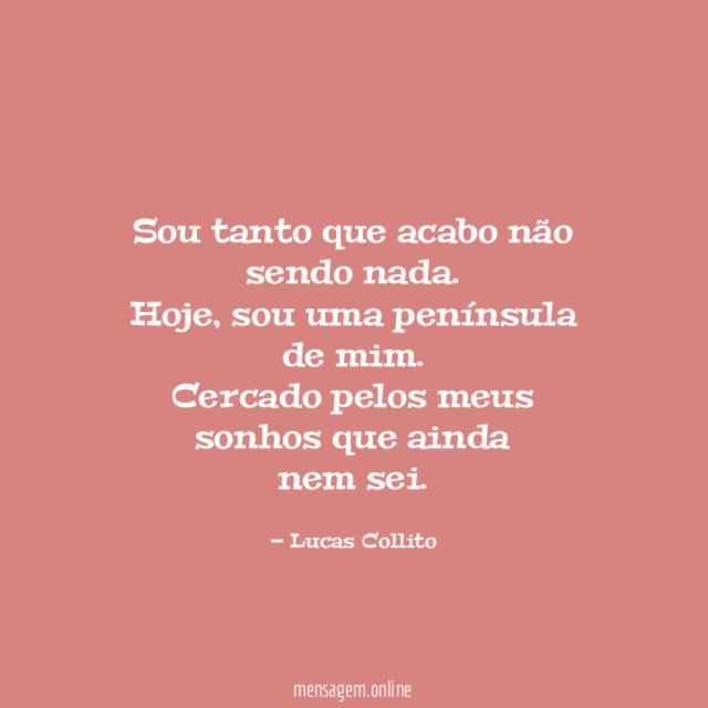 Sou tanto que acabo não sendo nada.
Hoje, sou uma península
de mim.