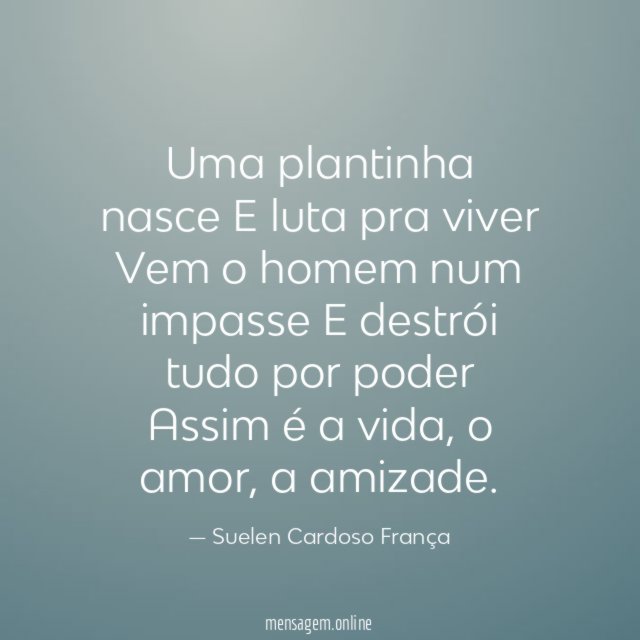Uma plantinha nasce
E luta pra viver
Vem o homem num impasse
E destrói tudo por poder