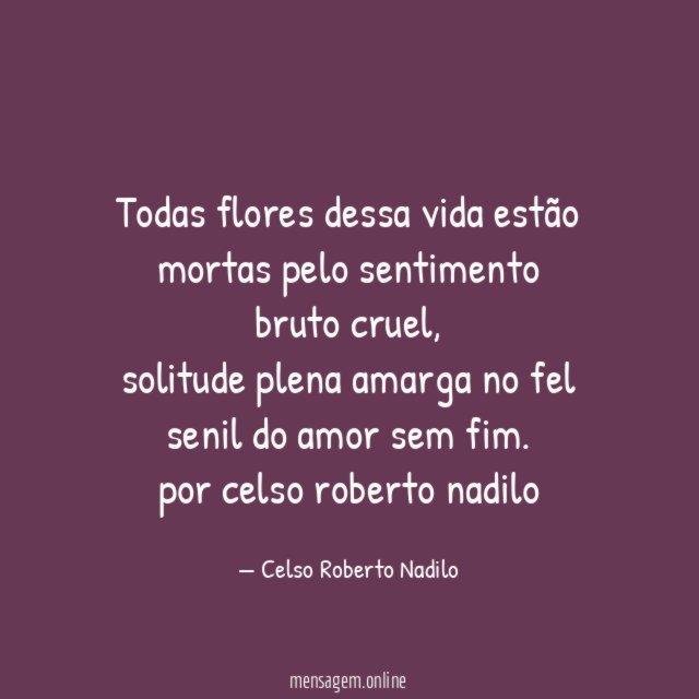todas flores dessa vida estão mortas pelo sentimento bruto cruel