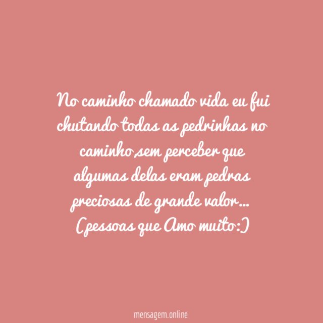 No caminho chamado vida eu fui chutando todas as pedrinhas no caminho,sem perceber que algumas delas eram pedras preciosas de grande valor…