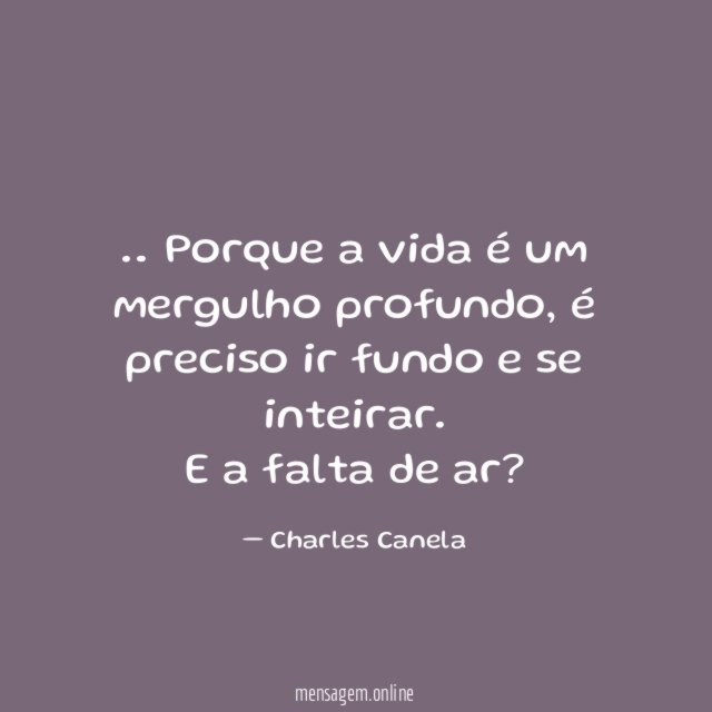 … Porque a vida é um mergulho profundo, é preciso ir fundo e se inteirar.