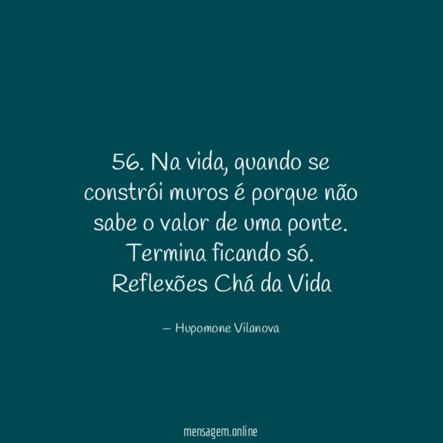 56. Na vida, quando se constrói muros é porque não sabe o valor de uma ponte. Termina ficando só.