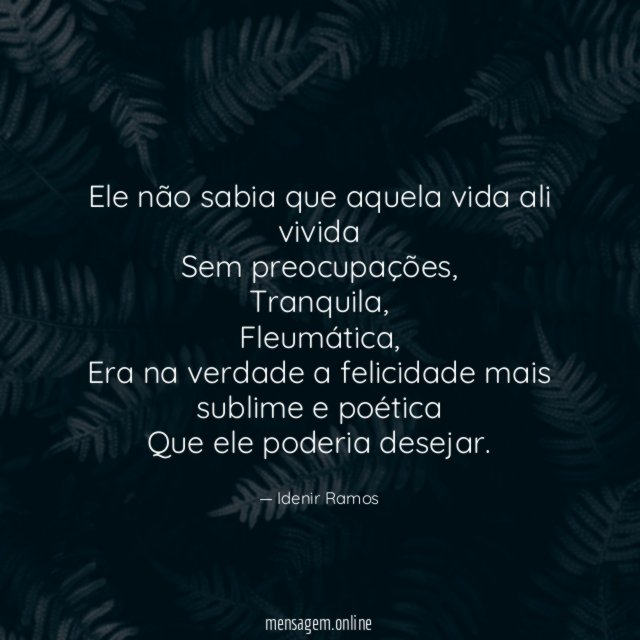 Ele não sabia que aquela vida ali vivida Sem preocupações