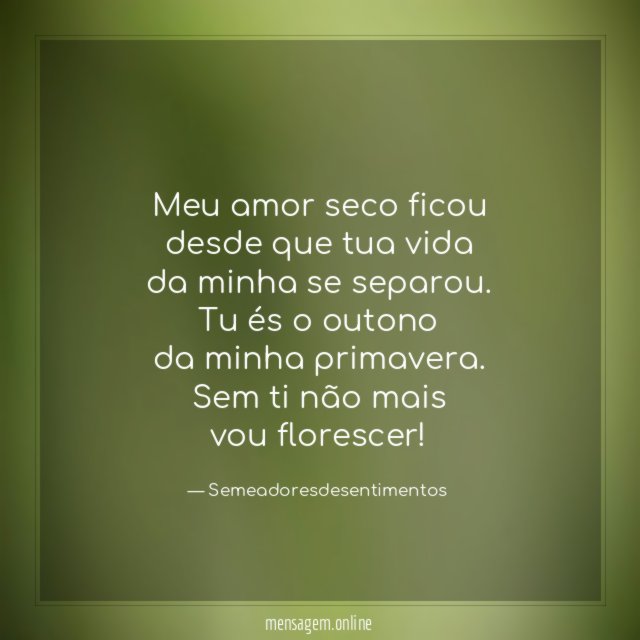 Meu amor seco ficou desde que tua vida da minha se separou