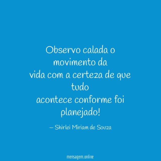 Observo calada o movimento da vida com a certeza