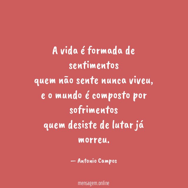 A vida é formada de sentimentos quem não sente nunca viveu