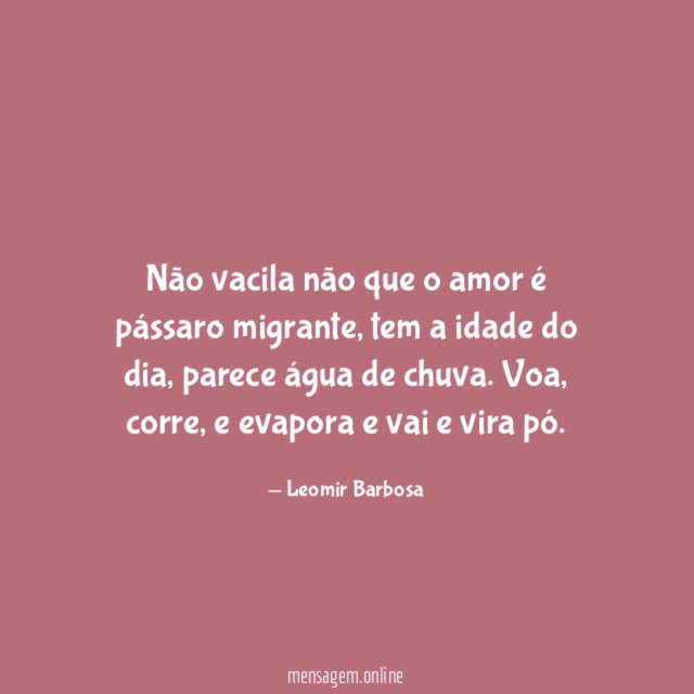 Não vacila não que o amor é pássaro migrante
