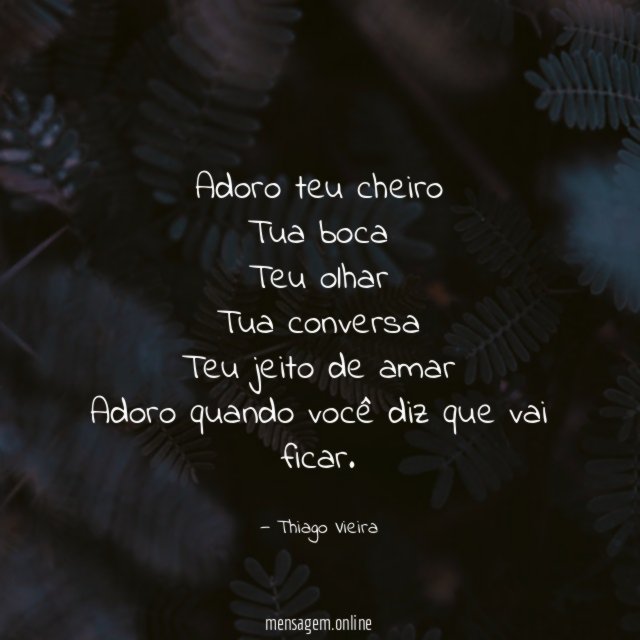Adoro teu cheiro Tua boca Teu olhar Tua conversa Teu jeito de