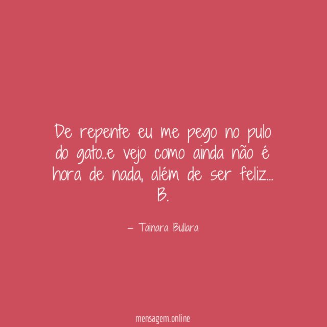 De repente eu me pego no pulo do gato..e vejo como ainda não é hora de nada, além de ser feliz…