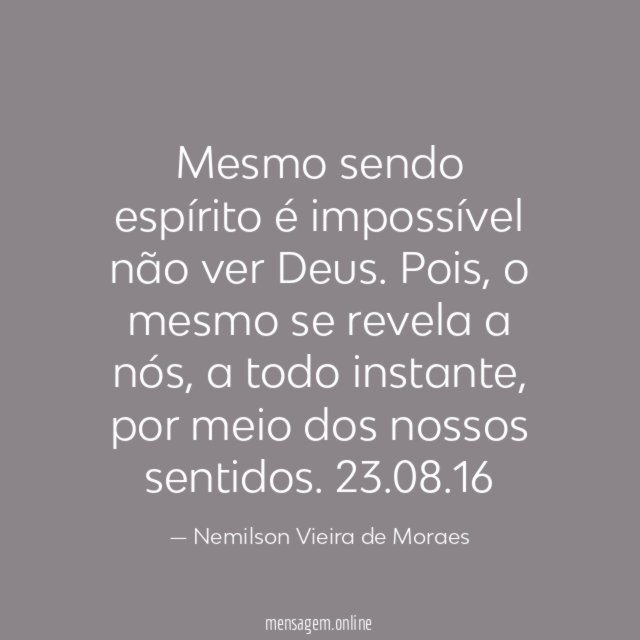 Mesmo sendo espírito é impossível não ver Deus.
Pois, o mesmo se revela a nós, a todo instante, por meio dos nossos sentidos.